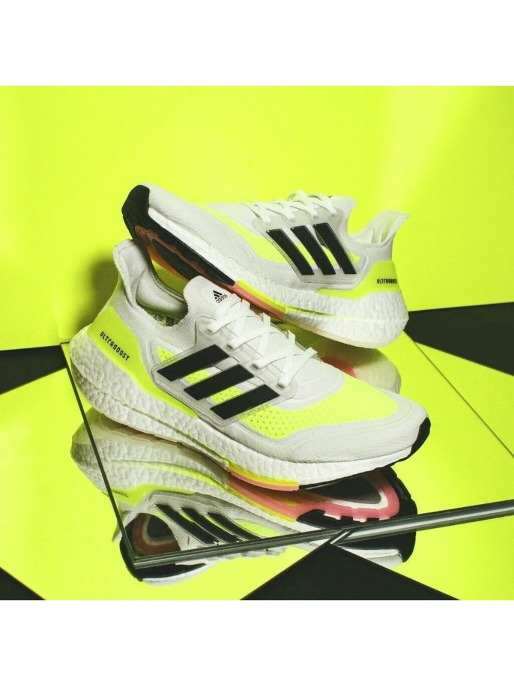 Brand new sz 6 1/2 adidas White and Neon Yellow Ultraboost Running Shoes